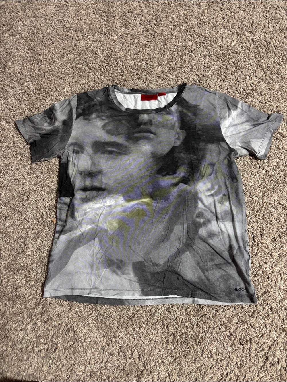 Hugo Boss Black and Gray Artistic Face-Print Short Sleeve Tee